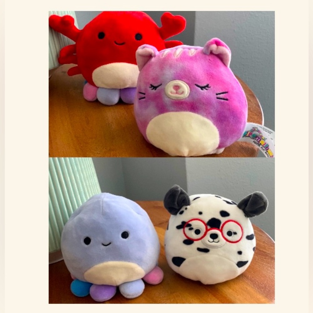 Squishmallows Flipamallows Carlos crab/Buela octopus&Caeli cat/Dustin Dalmation